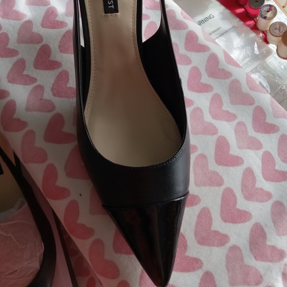 Nine West Black Slingbacks with patent leather toe detail
